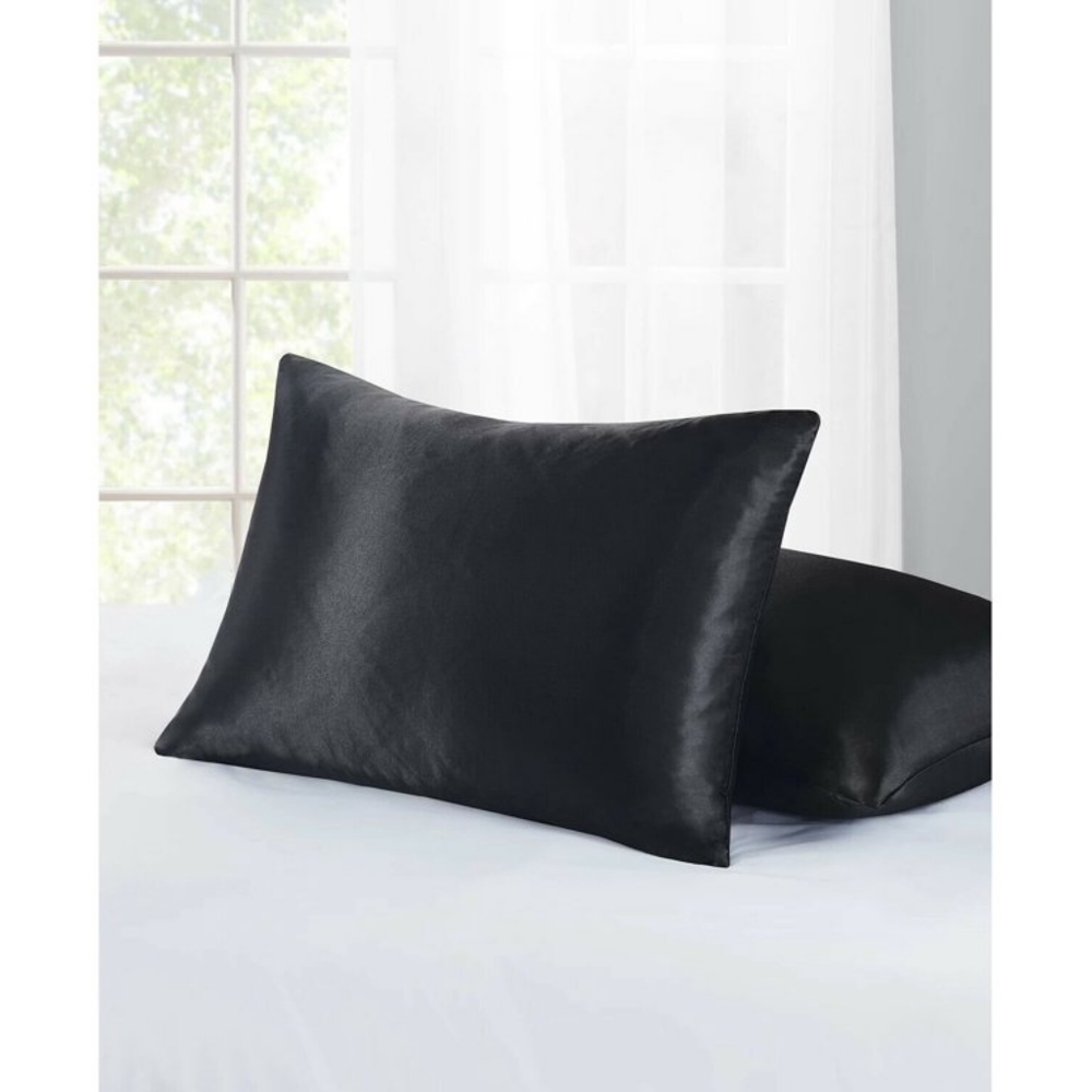 Home Design Black Satin Pillow Protector 2 PC. Set 20" x 30" Standard/Queen